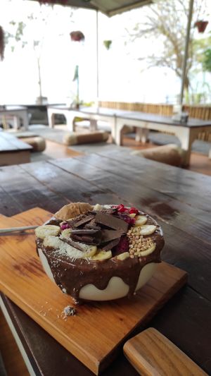 Cacao and peanut butter bowl at Vegan Way in Pokhara