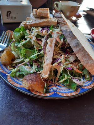 Tofu salad (with a slice of sourdough because the bread is lush and I hadn't realised how huge the salad is!) at Vegan Way in Pokhara