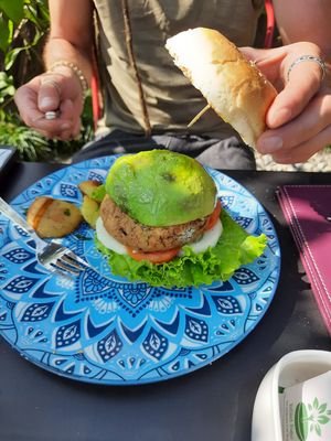 Veggie burger (not vegan - this was my partners) at Vegan Way in Pokhara