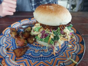 BBQ mushroom and coleslaw at Vegan Way in Pokhara