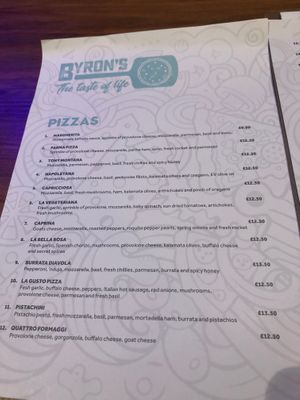 Menu part 1 at Byron's in Port Erin