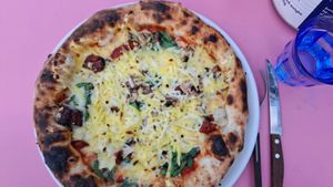 Vegetariana with vegan cheese at Byron's in Port Erin