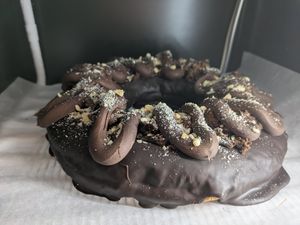 Chocolate doughnut cake at Bungnuts vegan Doughnuts. in Barcelona