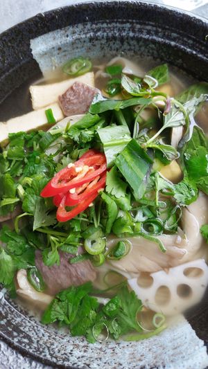 Ricenudelsoup with Tofu, fake beef and veggies at My Hao in Nuremberg