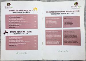 Menu page at My Hao at My Hao in Nuremberg