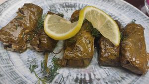 Dolmadakia (stuffed vine leaves) vegan at The Rouga in Thessaloniki