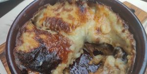 Mushroom moussaka (with an inside view) at The Rouga in Thessaloniki
