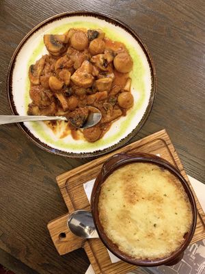 Mushrooms with Onions and Mousaka  at The Rouga in Thessaloniki