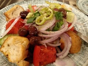 Greek salad (without feta cheese) at The Rouga in Thessaloniki