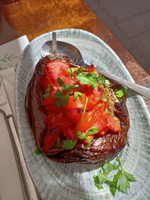 Baked eggplant without feta at The Rouga in Thessaloniki