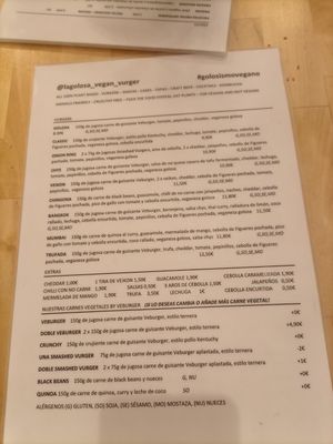 Carta at La Golosa Vegan Vurger - Gracia in Barcelona
