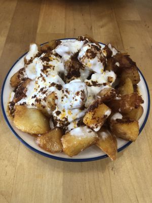 Vegan bravas  at La Golosa Vegan Vurger - Gracia in Barcelona