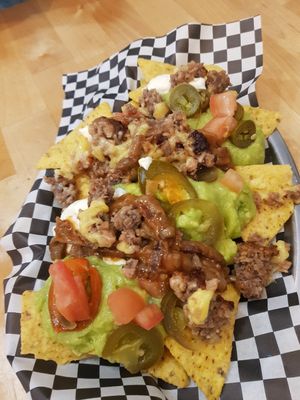 Burger-topped nachos at La Golosa Vegan Vurger - Gracia in Barcelona