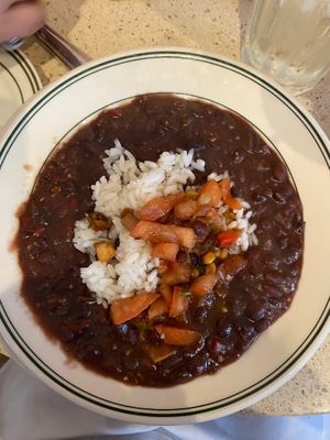 Vegan black beans and rice at Gumbo Shop in New Orleans