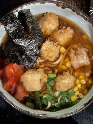 Spicy ramen with tofu and soy asparagus at Ramen day  at Prinz Bar in Tbilisi