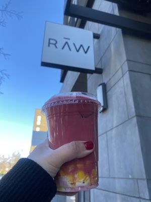 Aesthetic Photograph with RAW Signage and Collagen Fuel Pink Drink 💕 - Before Tasting It  at RawASF in Fremont