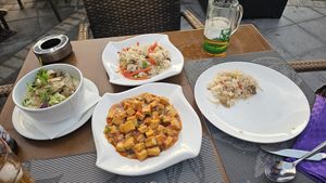Thai green curry (left) and Hot and sour tofu (bottom) at Enjoy Asian Restaurant in Lanzarote