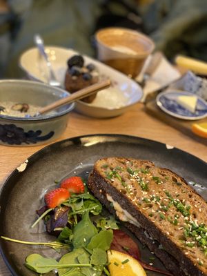 avocado-love / chia pudding / bananabread 🥰 (everything is vegan)  at 20 Grams in Copenhagen