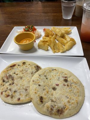 Yuca Frita & 2 Pupusas Frijol con Chile   at Pupusas 503 in Charlotte