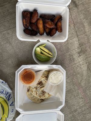 2 vegan pupusas, maduros, and avocado   at Pupusas 503 in Charlotte