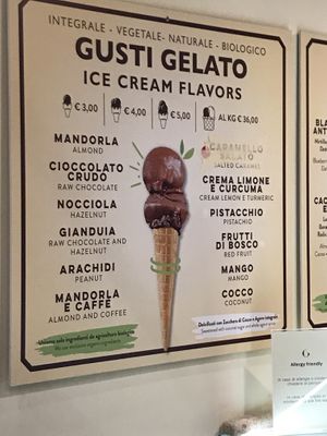 Ice cream flavors at Grezzo Raw Chocolate in Rome