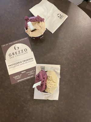Gelato mandorla e frutti di bosco , pistacchio e frutti di bosco  at Grezzo Raw Chocolate in Rome