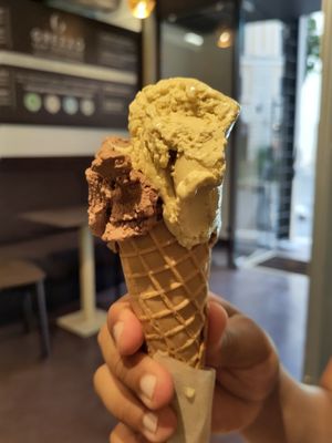 Salted caramel + Lemon cream and tumeric at Grezzo Raw Chocolate in Rome