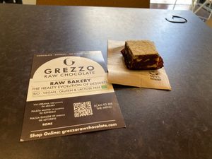 Small, pricey, but delicious brownie at Grezzo Raw Chocolate in Rome
