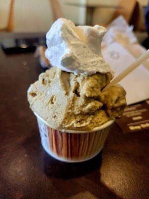 Pistachio gelato with vegan panacotta at Grezzo Raw Chocolate in Rome