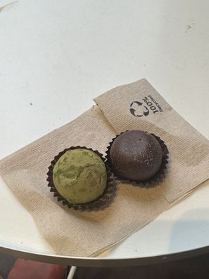 Matcha and ginger truffles  at Grezzo Raw Chocolate in Rome