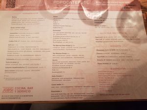 Menu at Popocatepetl in Rotterdam