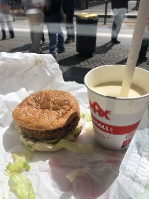 vegan burger and milkshake  at MAX in Gothenburg