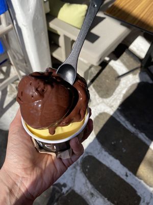 Dark chocolate and Passionfruit flavor  at DaVinci Gelato in Mykonos