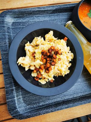 Hungarian cabbage with noodles, roasted tofu at The Planteen in Budapest
