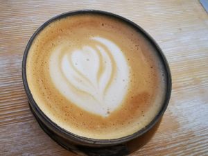 Café latte with oat milk at The Planteen in Budapest