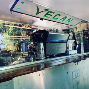 The front of the food trailer at Happily Ever Vegan in Corio
