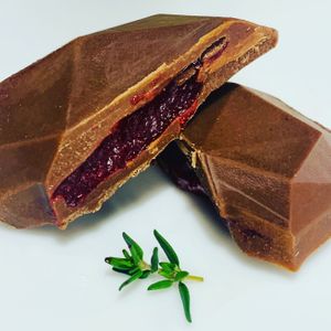 Mylk Chocolate Hearts with Raspberry Gel at Happily Ever Vegan in Corio