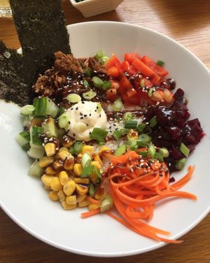 No duck rice bowl  at Little Bento Box in Worcester