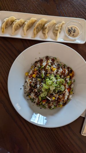 gyoza and sushi bowl at Little Bento Box in Worcester