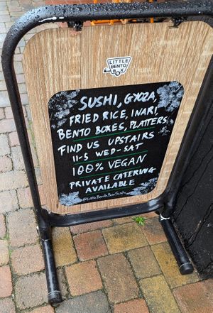 sign at street level at Little Bento Box in Worcester