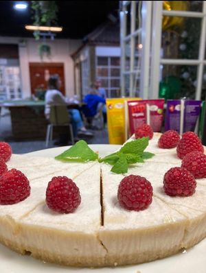 Fresh cheesecake  at The London Feel Good Hub Vegan Cafe in East London