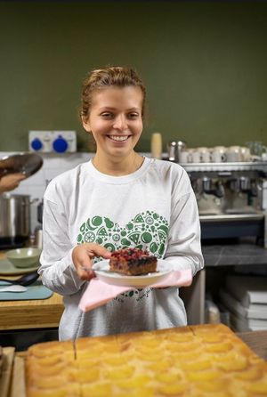 The lovely owner, Agnes.   at The London Feel Good Hub Vegan Cafe in East London