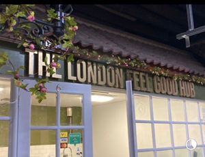 The outside   at The London Feel Good Hub Vegan Cafe in East London