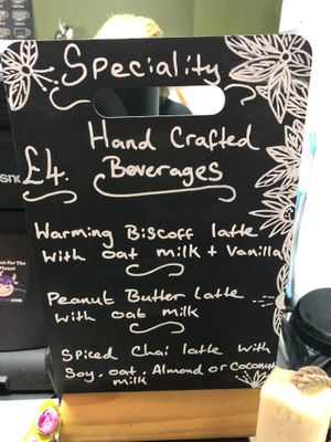 Special coffees   at The London Feel Good Hub Vegan Cafe in East London
