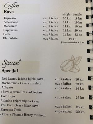 Price List  at Tinel Speciality Coffee Shop in Trogir