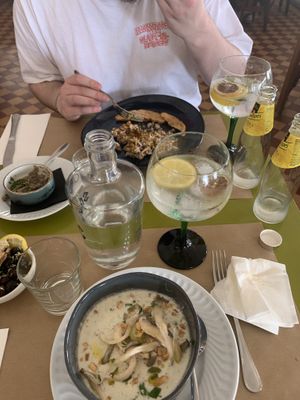 cold soup - mushrooms, almonds, grapes  at Santa Clara dos Cogumelos in Lisbon