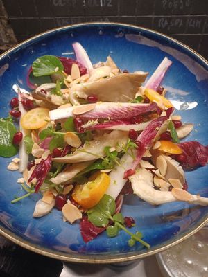 Salad of the day with oyster mushroms and endives at Santa Clara dos Cogumelos in Lisbon