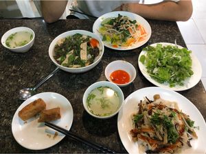 Fried rolls, local noodle, pho, chikn rice at Ngoc Chi in Da Nang
