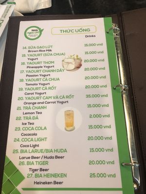 Menu at Ngoc Chi in Da Nang