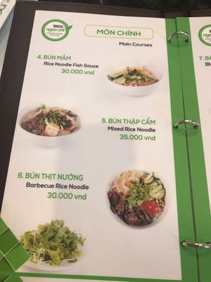 Menu at Ngoc Chi in Da Nang